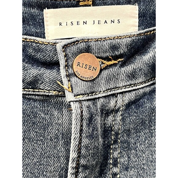 Risen Jeans Womens 15/32 Blue High Rise Straight Crop Distressed Stretch Denim - Picture 8 of 13